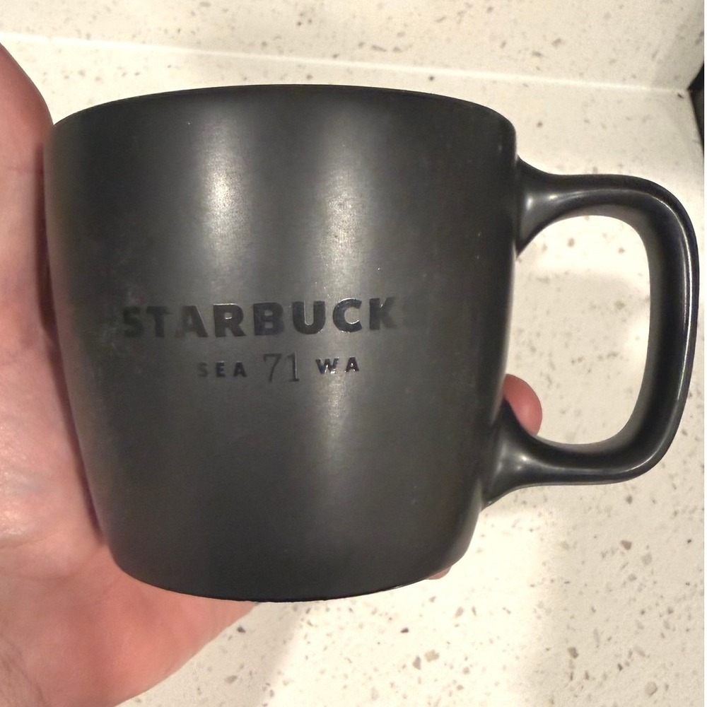 Starbucks 2018 Matte Black Ceramic Coffee Mug 12oz Seattle 71 WA Tonal Logo